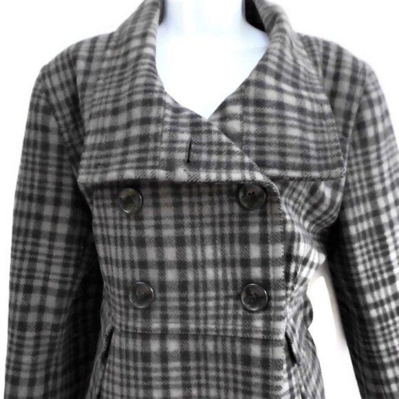WooL Old Navy Peacoat Plaid Double Breasted PoCKeTS WooL Blend Grey Lined Retro - Picture 1 of 9